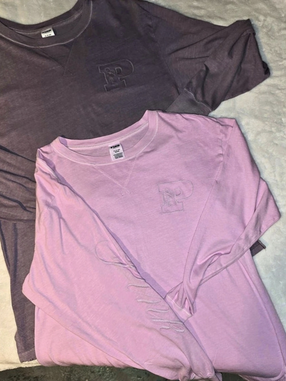 2pc Victoria's Secret PINK Long Sleeve Embroidered Logo Tees Pink & Purple XS